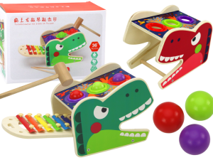 Drveni dinosaur s činelama 2u1 - šareni