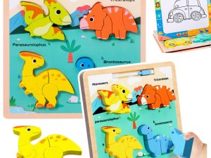 Drvena edukativna slagalica DINOSAURI s pločom za crtanje - TREX