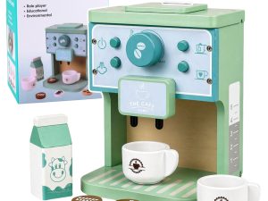 Wooden Set of Coffee Maker, Cups, Milk, Accessories for Children